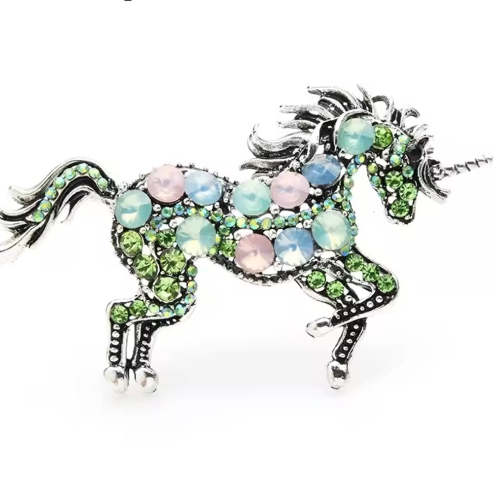 Betsey Johnson Unicorn Gemstone Crystals Silver Brooch - Picture 4 of 6